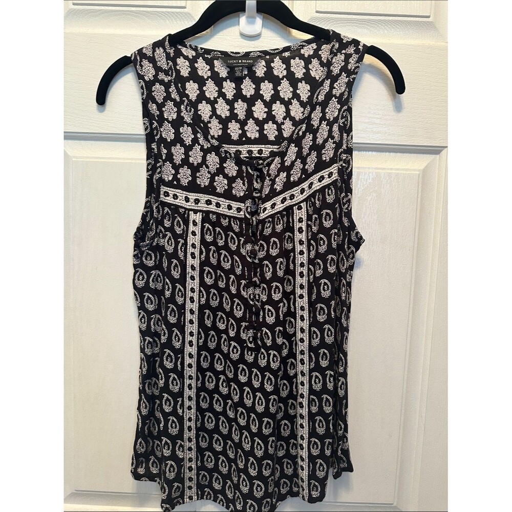 Lucky Brand Black and White Printed Sleeveless Blouse